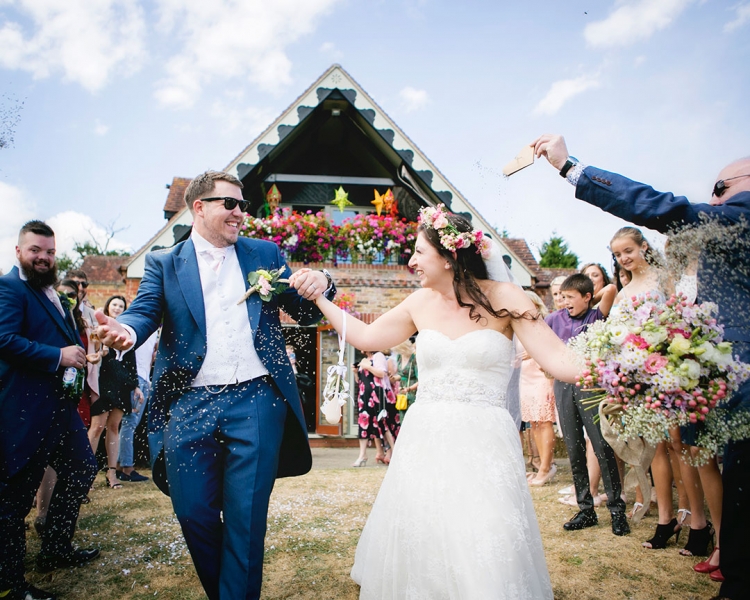 Colourful confetti photography at DIY summer wedding